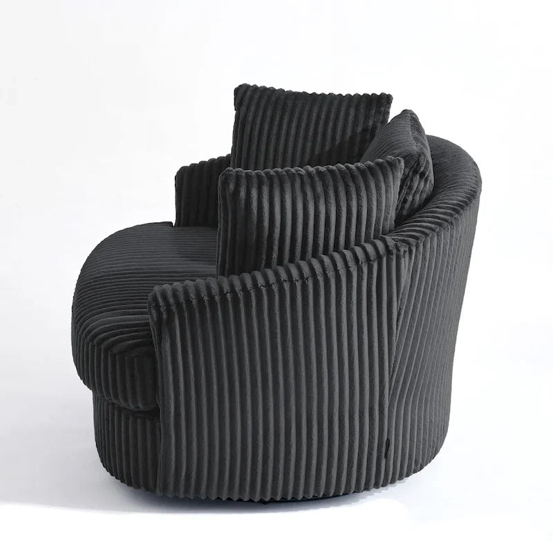 Lot de 2 fauteuils pivotants ronds surdimensionnés en velours côtelé moelleux de 43 po avec oreillers