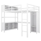 Lit mezzanine en métal blanc cassé avec bureau et armoire - Grand lit