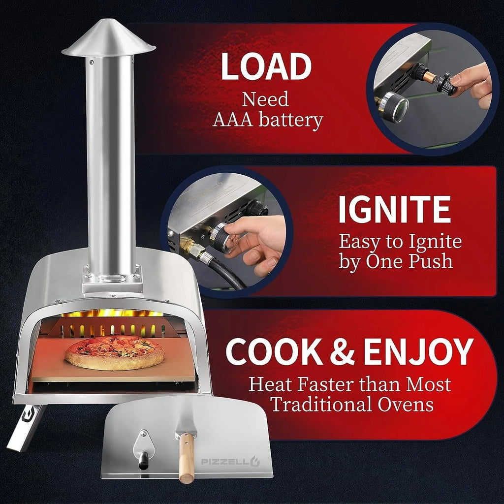 Four à pizza d'extérieur multi-combustibles avec brûleur à gaz et boîte à bois - 30 cm