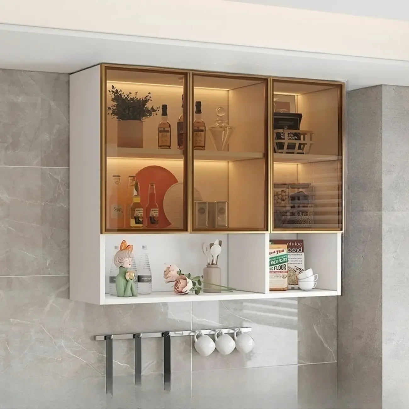 Buffet de cuisine mural gris en bois avec rangement