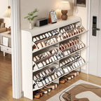 Meuble de rangement pour chaussures en bois blanc à 3 niveaux et à façade abattante Slim