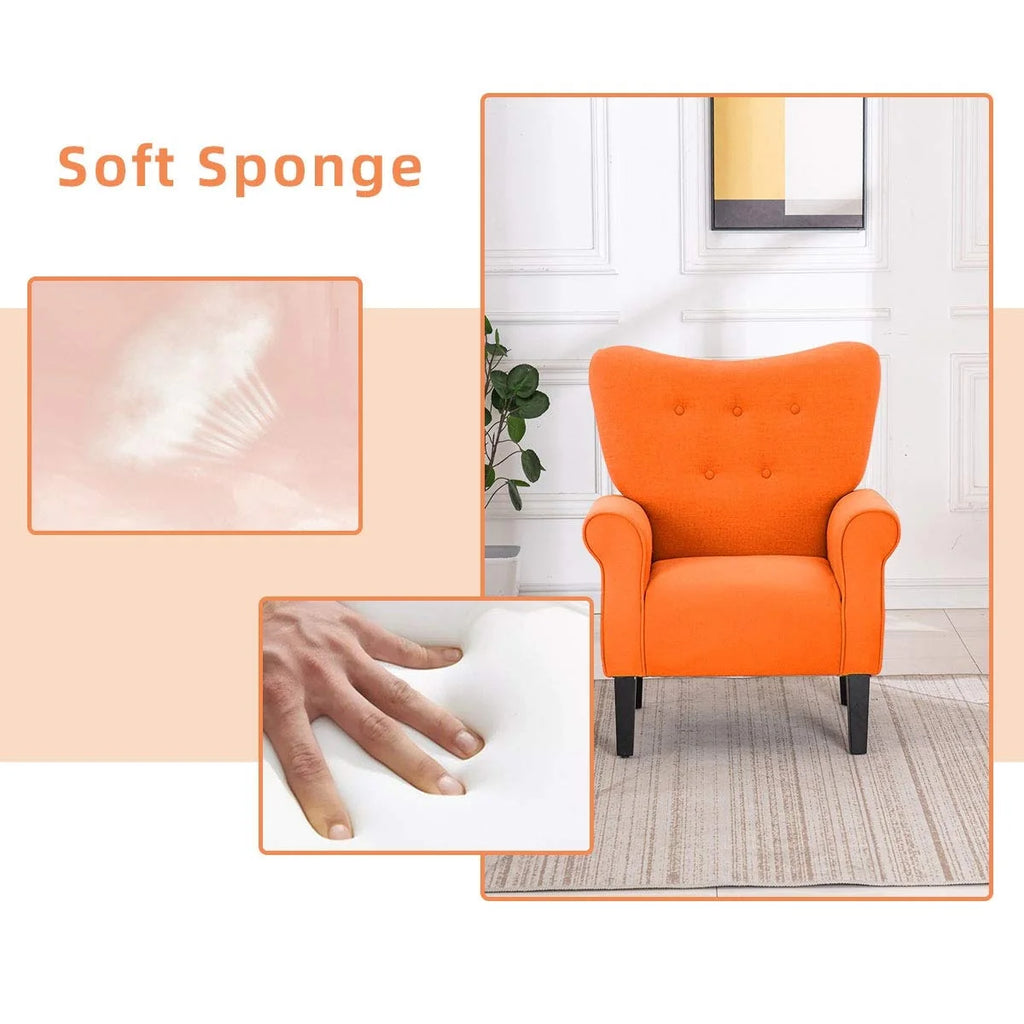 Fauteuil d'appoint moderne Erommy, fauteuil à dossier haut, canapé individuel en tissu capitonné avec pieds en bois pour salon