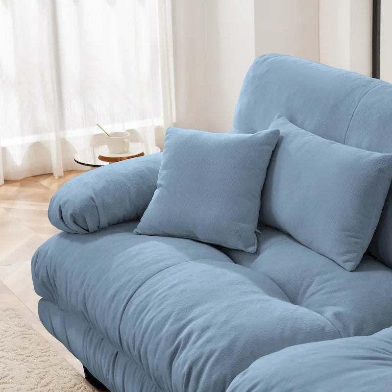 Canapé d'angle en forme de L en chenille avec coussins lombaires