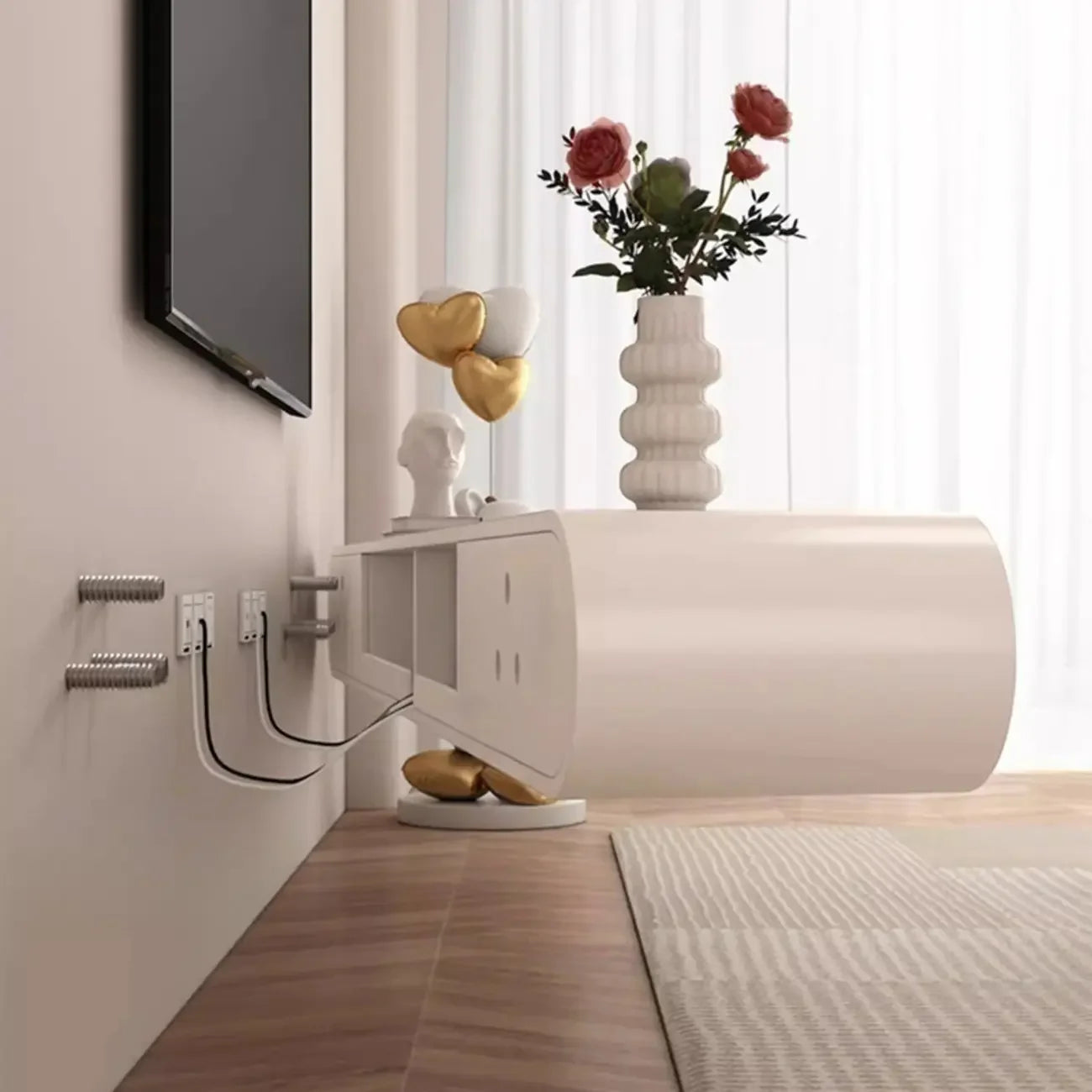 Meuble TV mural flottant en bois blanc avec rangement pour salon