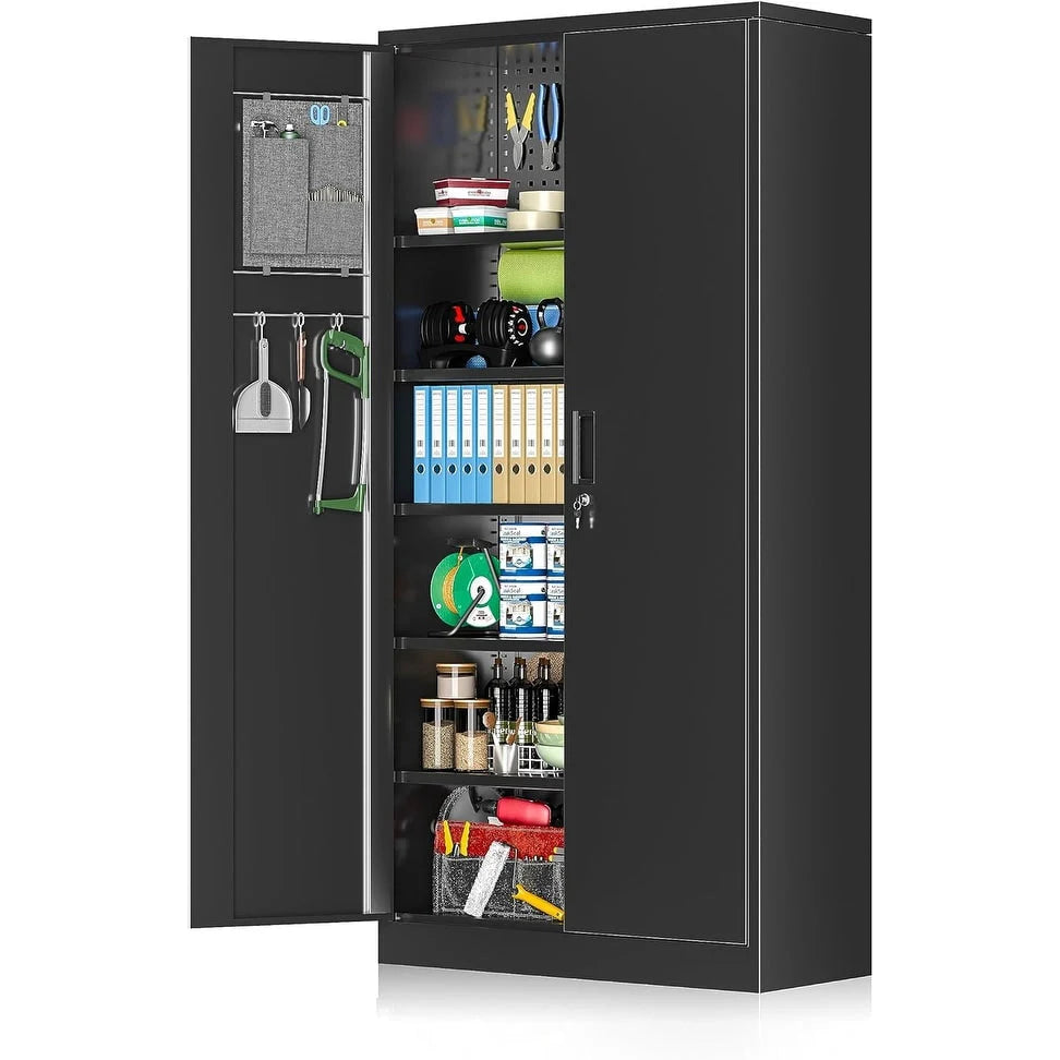 Armoire de rangement de garage de 180 cm de haut avec étagères réglables pour bureau, garage, maison, cellier