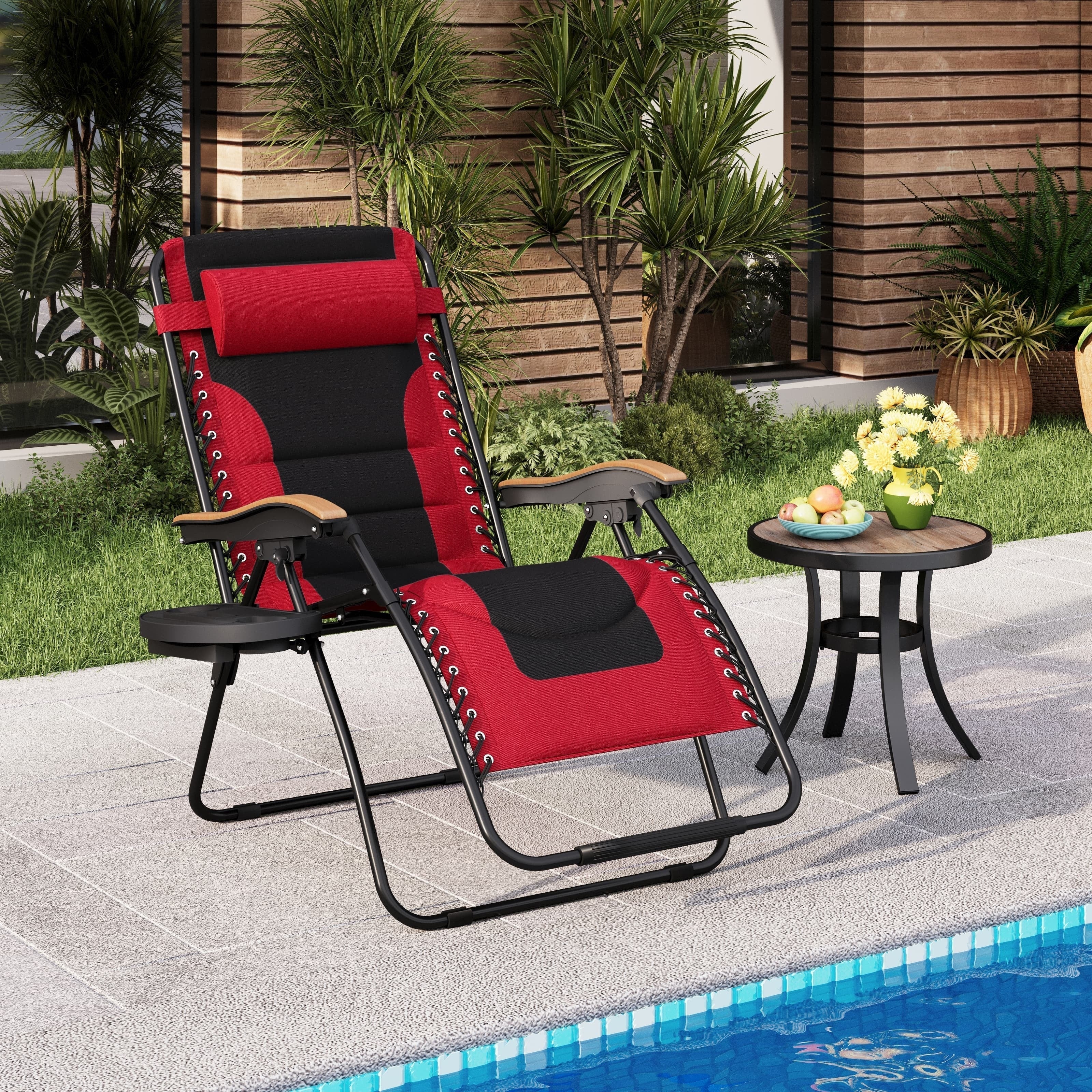 Fauteuil de relaxation zéro gravité XL surdimensionné et rembourré, avec accoudoirs plus larges, inclinable et porte-gobelet - N/A