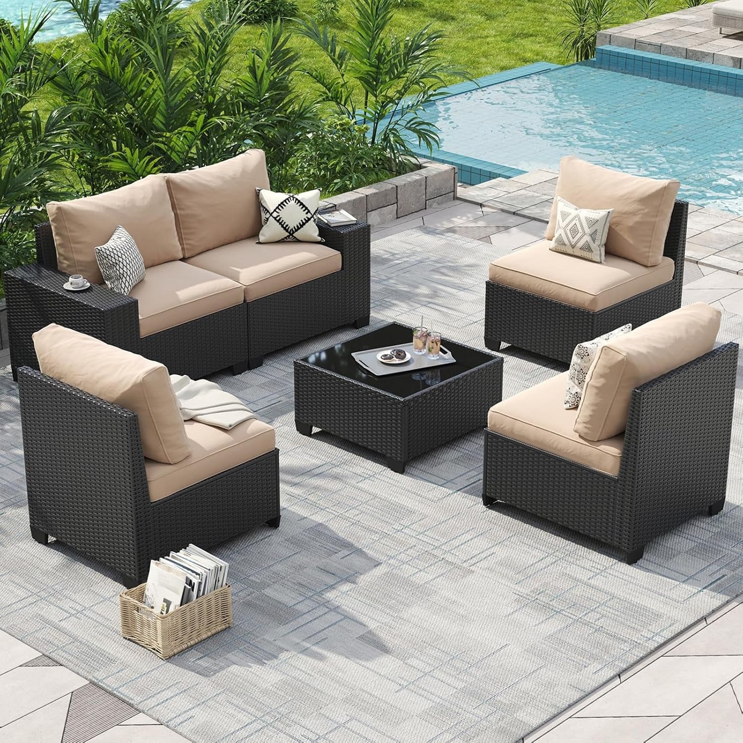 Ensembles de meubles de patio extérieurs avec coussin épais de 10 cm
