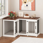 Meuble Grande Cage d'Angle pour 2 Chiens, Cage en Forme de L - 58,7X41,1