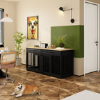 Meuble Niche Double pour Chiens en Bois avec 2 Tiroirs et Séparateur
