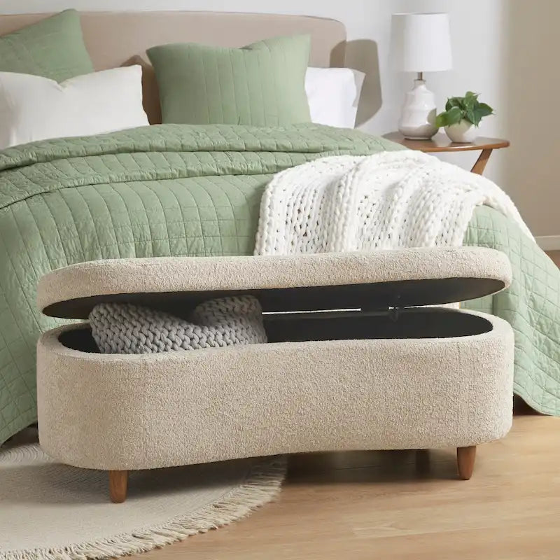 Banc de rangement rabattable en tissu bouclé taupe INK+IVY Bailey