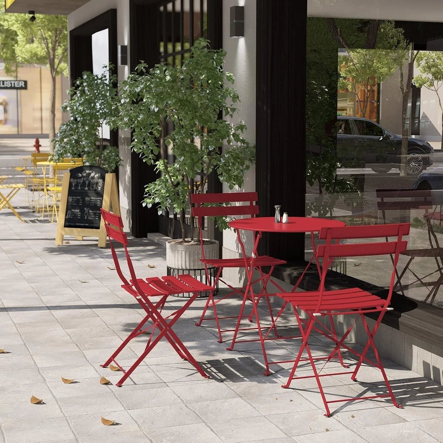 Ensemble bistrot pliant en métal 3 pièces, salon de conversation intérieur/extérieur résistant aux intempéries pour patio, cour, jardin