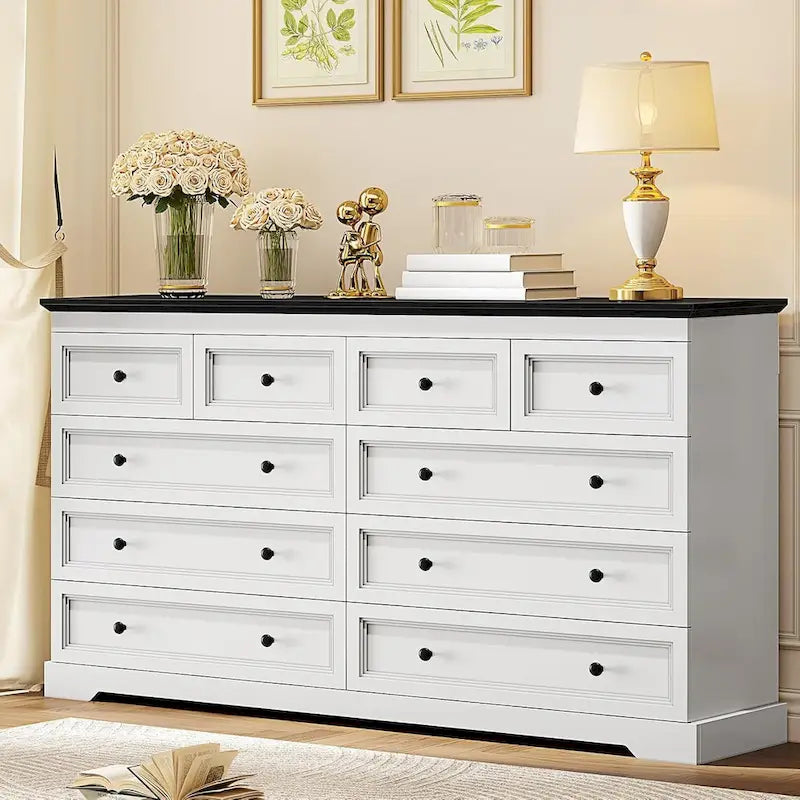 Commode 10 tiroirs, commode en bois 55 grands tiroirs et commodes