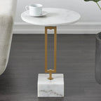 Table d'appoint géométrique en marbre avec support rectangulaire en métal doré - Blanc - Roche River Decor