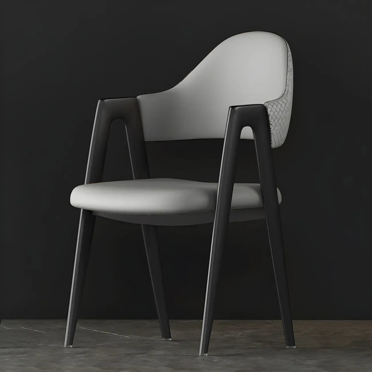 Chaise de salle à manger en cuir moderne avec dossier incurvé et ouvert