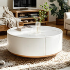 Table basse ronde moderne blanche avec tiroir en bois