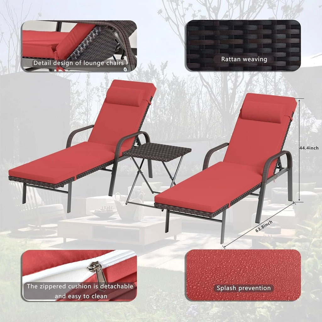 Kullavik – Ensemble de 3 chaises longues d'extérieur