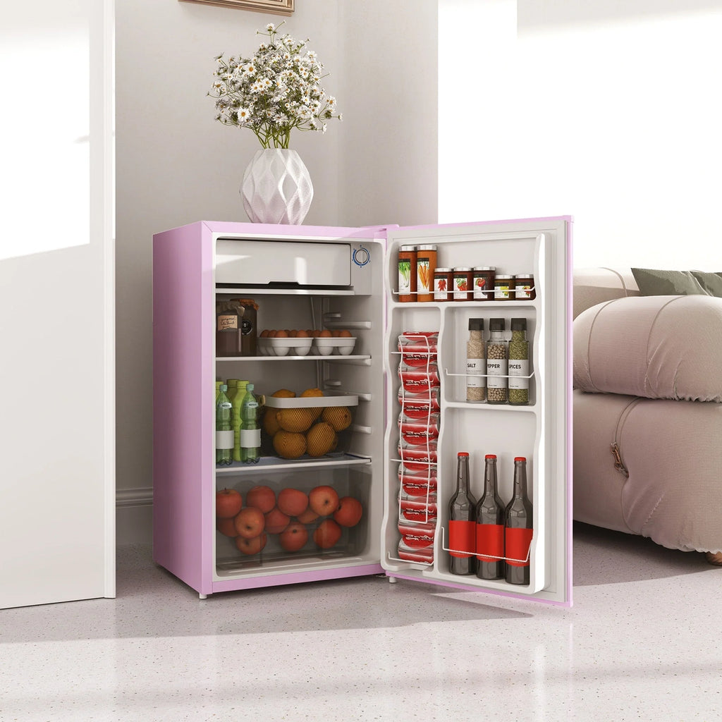 HOMCOM Mini-réfrigérateur avec congélateur 90 L, réfrigérateur compact à porte unique avec thermostat réglable pour chambre à coucher
