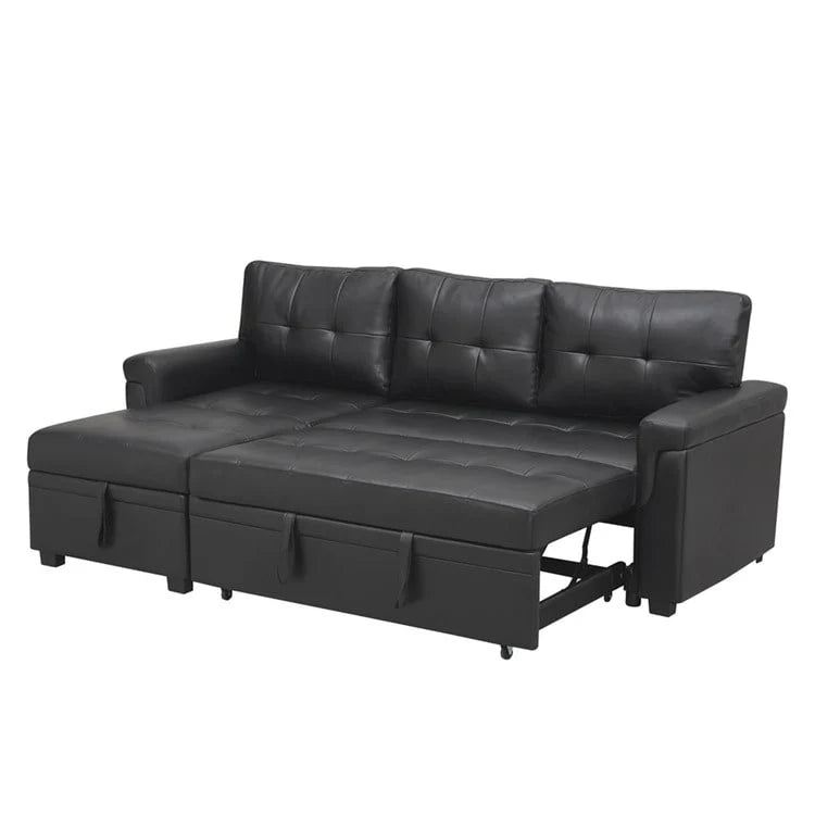 Canapé d'angle réversible convertible avec lit gigogne, méridienne avec rangement dissimulé et pieds durables