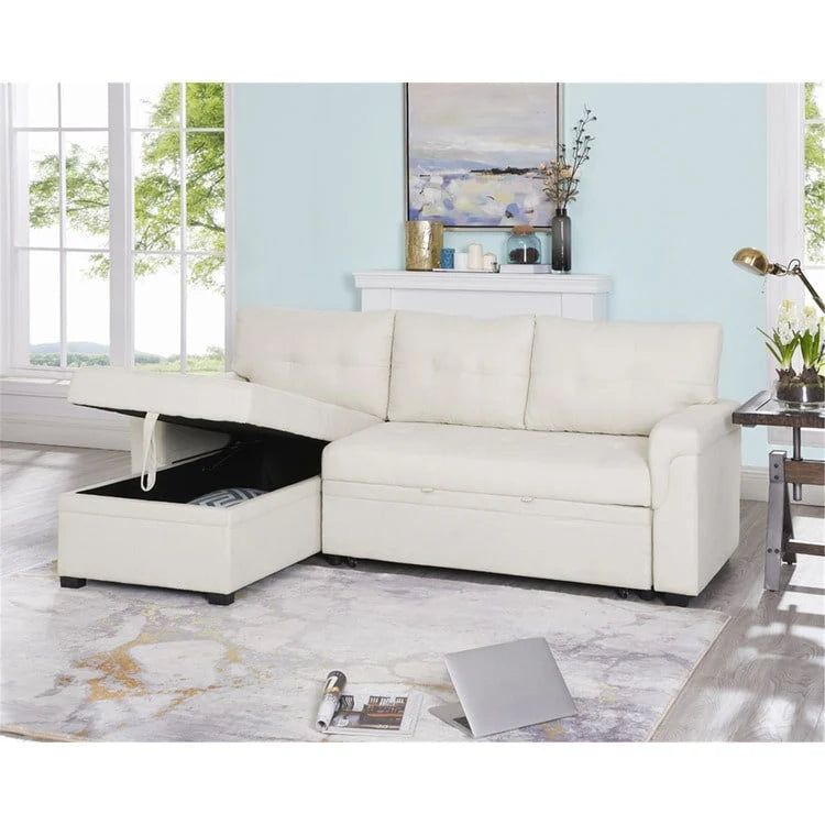Canapé d'angle réversible convertible avec lit gigogne, méridienne avec rangement dissimulé et pieds durables
