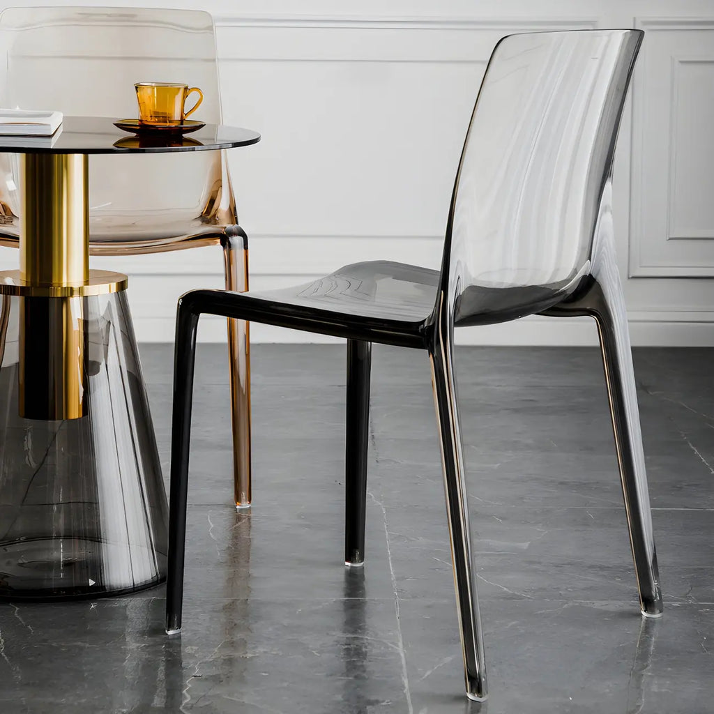 Chaise de salle à manger en acrylique ambré sans accoudoirs à dossier bas
