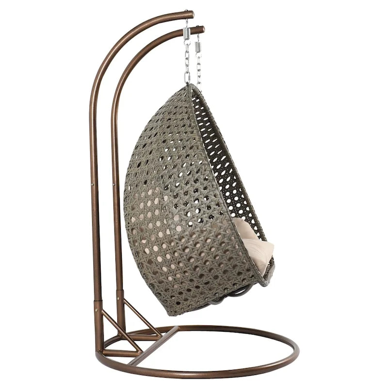 LeisureMod Fauteuil suspendu œuf 2 places avec support - Balançoire hamac de patio en rotin osier intérieur/extérieur avec coussins