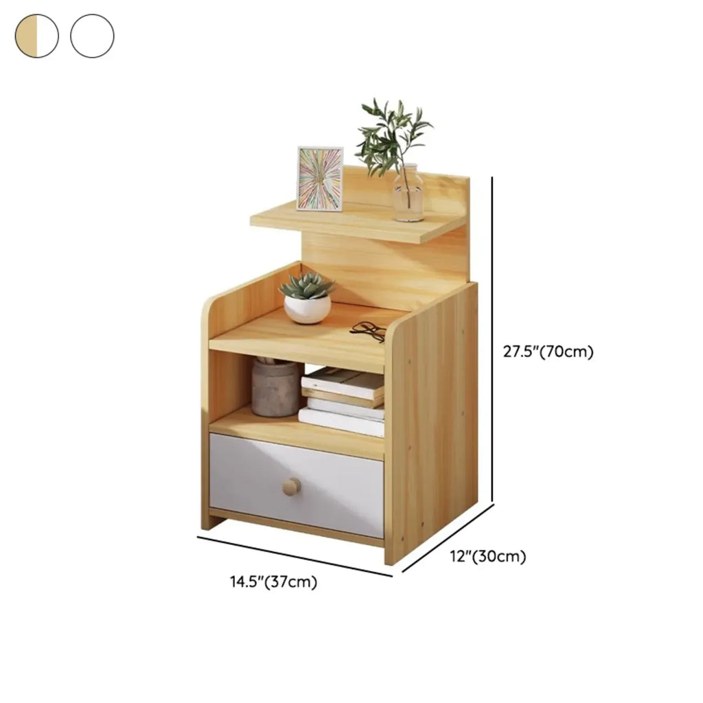 Table de chevet moderne en bois à rangement ouvert avec tiroirs