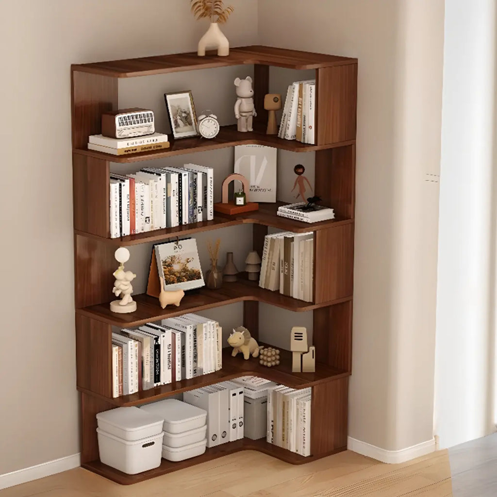 Étagère d'angle en bois manufacturé avec 6 tablettes