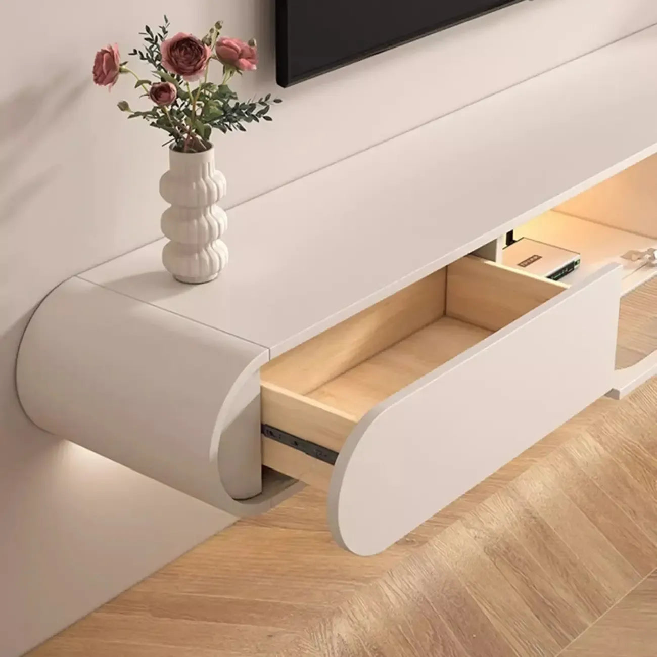Meuble TV mural flottant en bois blanc avec rangement pour salon