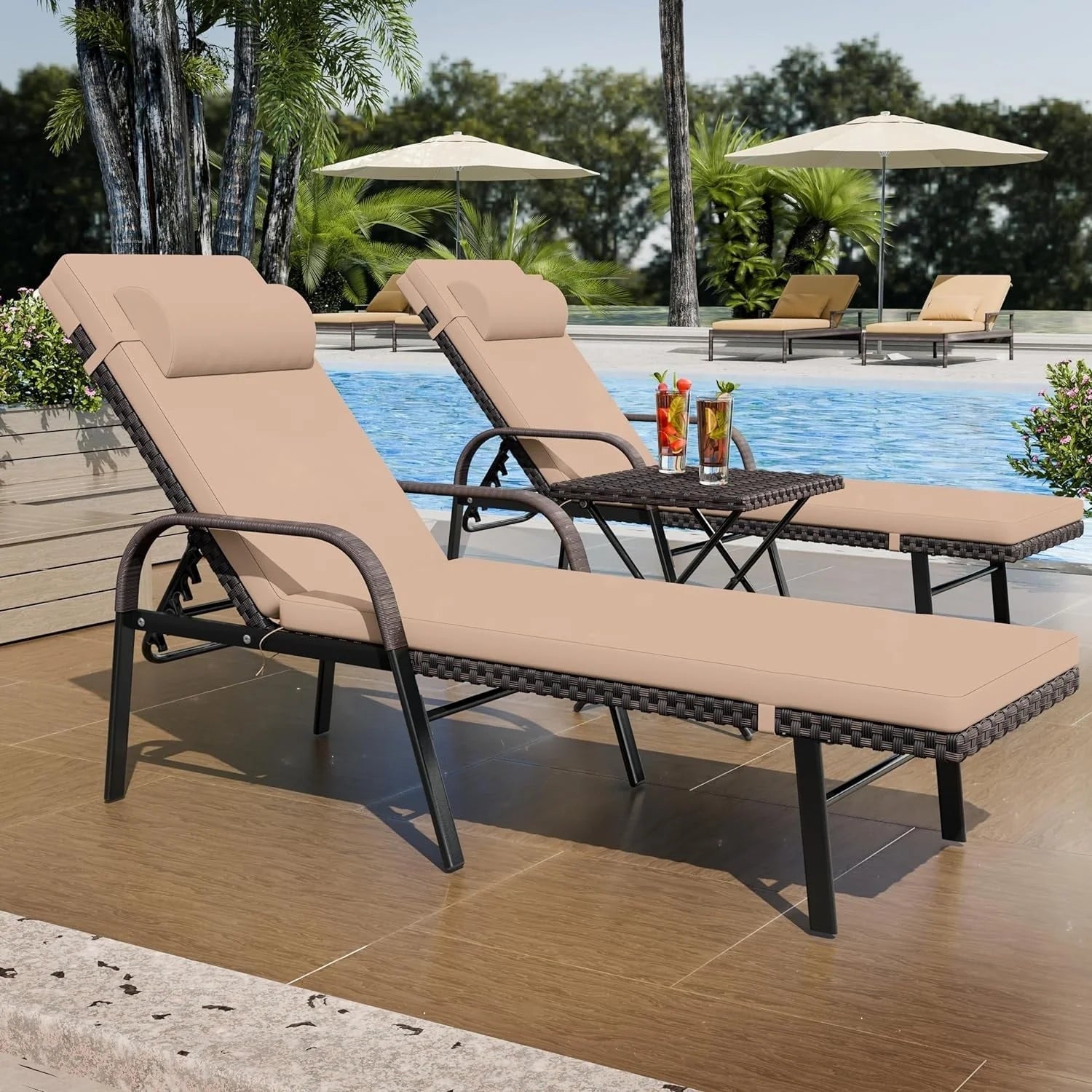 Kullavik – Ensemble de 3 chaises longues d'extérieur