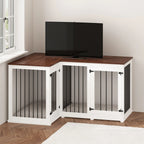 Meuble Grande Cage d'Angle pour 2 Chiens, Cage en Forme de L - 58,7X41,1