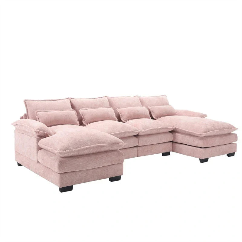 Canapé sectionnel Cloud pour salon, canapé moderne en chenille/bouclette en forme de U, canapé-lit modulaire confortable avec double méridienne