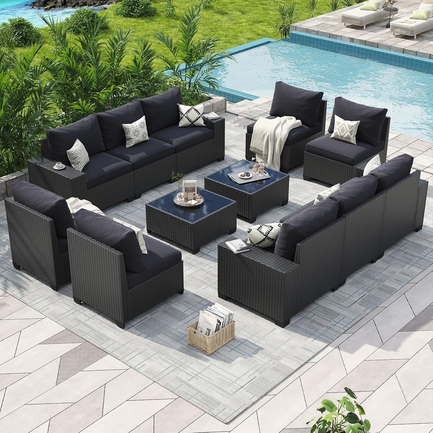 Ensembles de meubles de patio extérieurs avec coussin épais de 10 cm