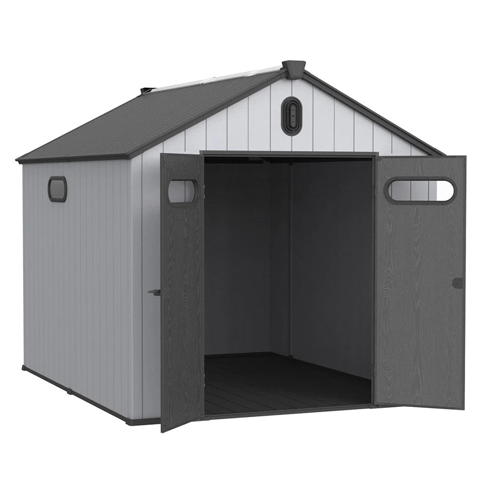 Abri de jardin en résine toutes saisons avec plancher de 1,8 m x 1,2 m / 1,8 m x 2,4 m / 2,4 m x 1,8 m / 2,4 m x 3 m, abri à outils Spire