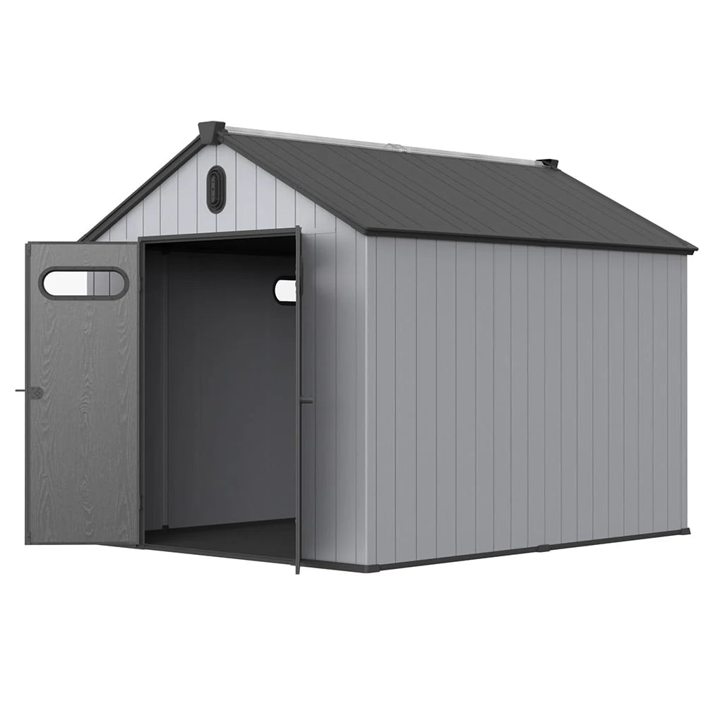Abri de jardin en résine toutes saisons avec plancher de 1,8 m x 1,2 m / 1,8 m x 2,4 m / 2,4 m x 1,8 m / 2,4 m x 3 m, abri à outils Spire