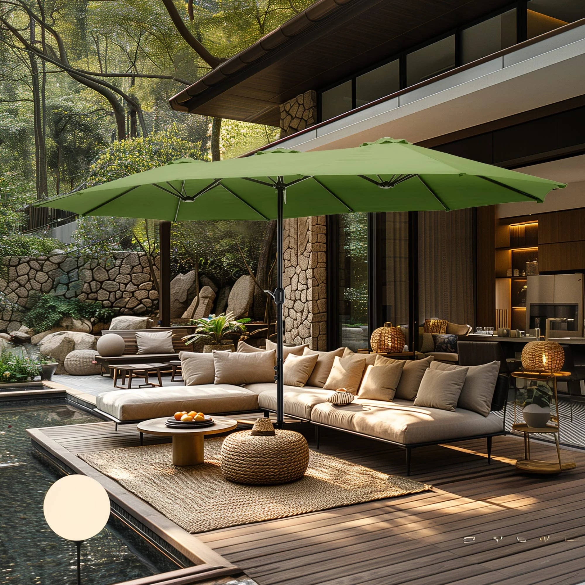 MAISON ARTS Parasol double de 4,5 m pour terrasse, grande taille, avec pied inclus