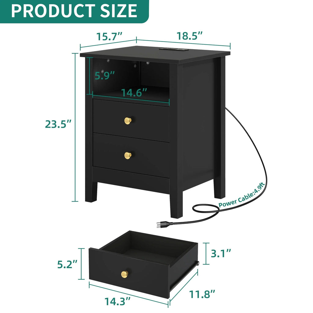 Tables de chevet lot de 2 avec station de recharge table d'appoint avec 2 tiroirs avec ports USB et prises de courant chevet de lit