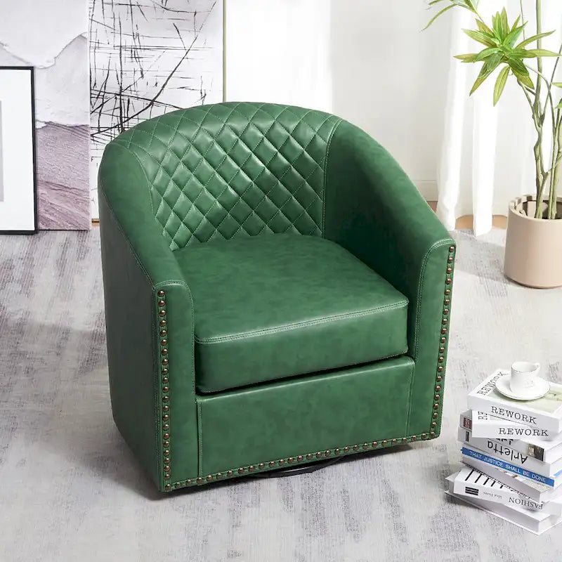 Fauteuil pivotant rond en similicuir capitonné KINWELL, 73,6 cm de large