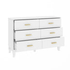Commode double Timechee à 6 tiroirs, 120 cm de large, pieds en bois massif, finition laquée