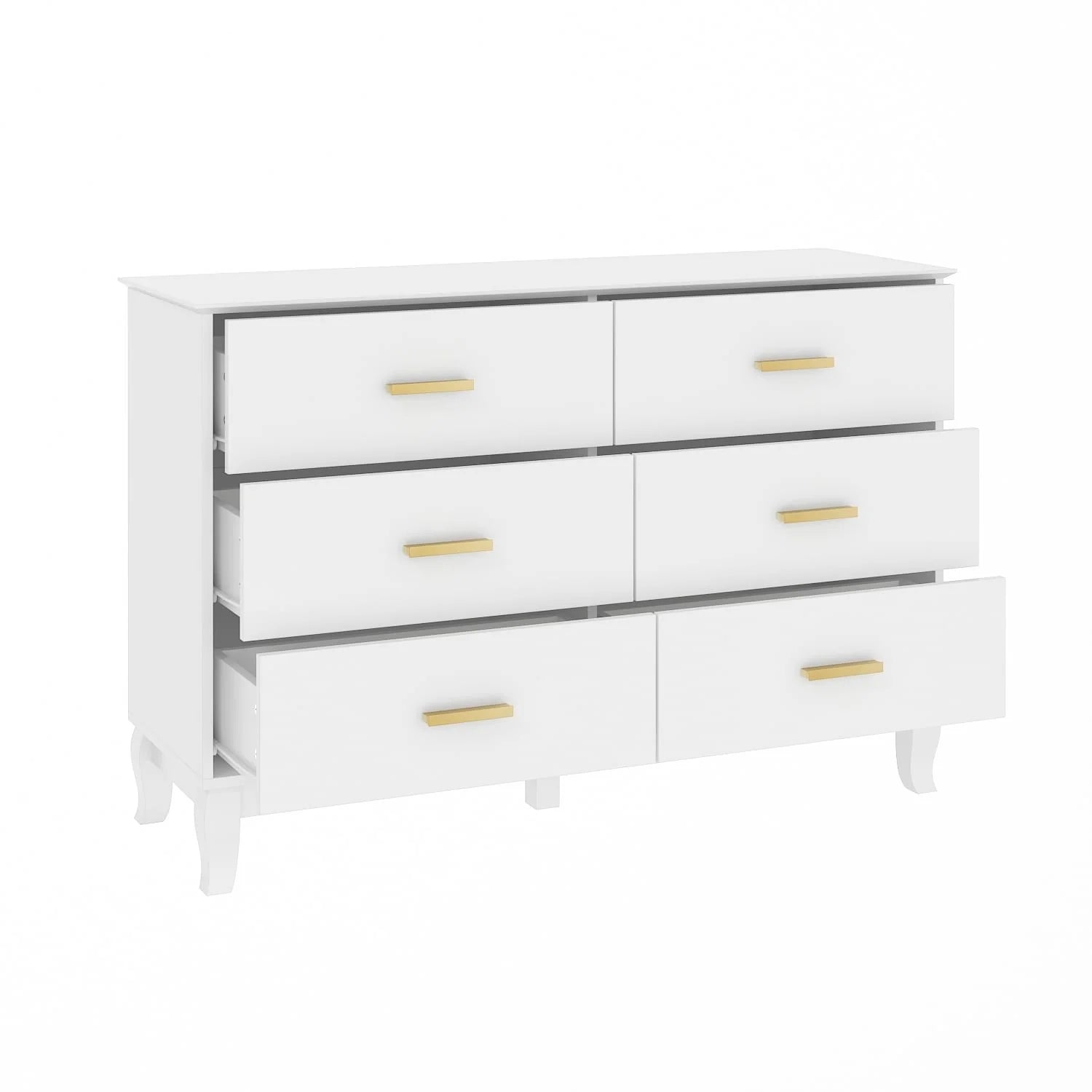 Commode double Timechee à 6 tiroirs, 120 cm de large, pieds en bois massif, finition laquée