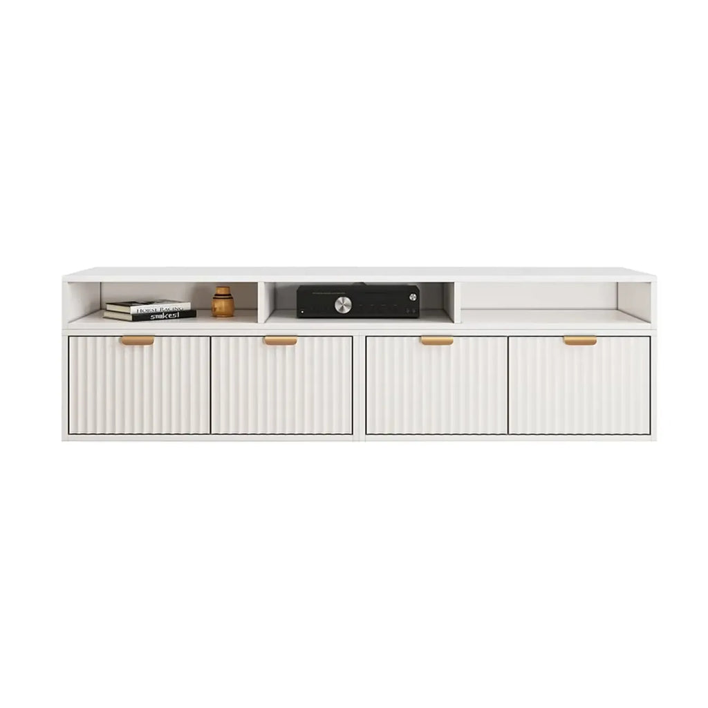 Meuble TV d'angle moderne blanc avec 2 tiroirs et étagère ouverte