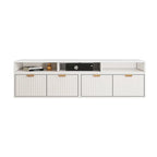 Meuble TV d'angle moderne blanc avec 2 tiroirs et étagère ouverte