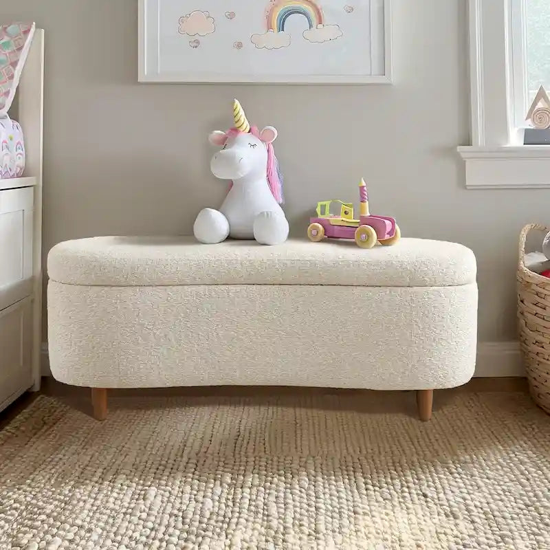 Banc de rangement rabattable en tissu bouclé taupe INK+IVY Bailey