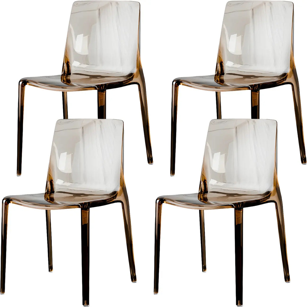 Chaise de salle à manger en acrylique ambré sans accoudoirs à dossier bas