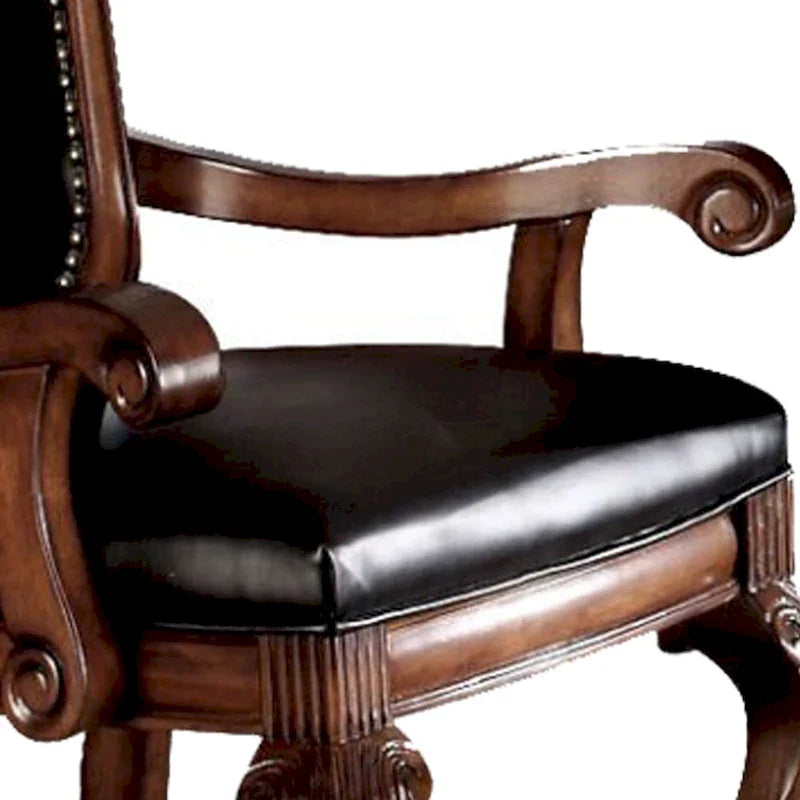 Fauteuil Château de Ville (Lot de 2) en similicuir noir et merisier
