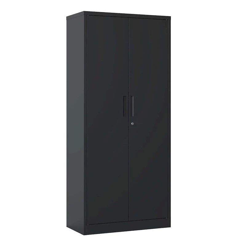 Armoire de rangement de garage en métal 72H, armoire de rangement noire en acier avec portes et 4 étagères