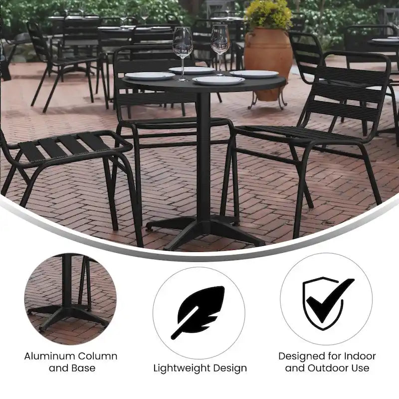 Table d'intérieur/extérieur à plateau lisse en aluminium rond de 27,5 po avec base