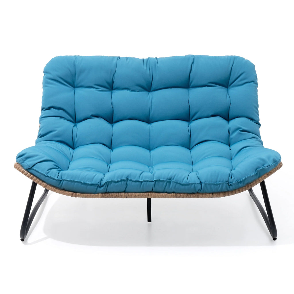 Fauteuil Double Papasan avec Coussin, en Rotin PE Résistant aux Intempéries et Cadre en Métal pour Intérieur et Extérieur