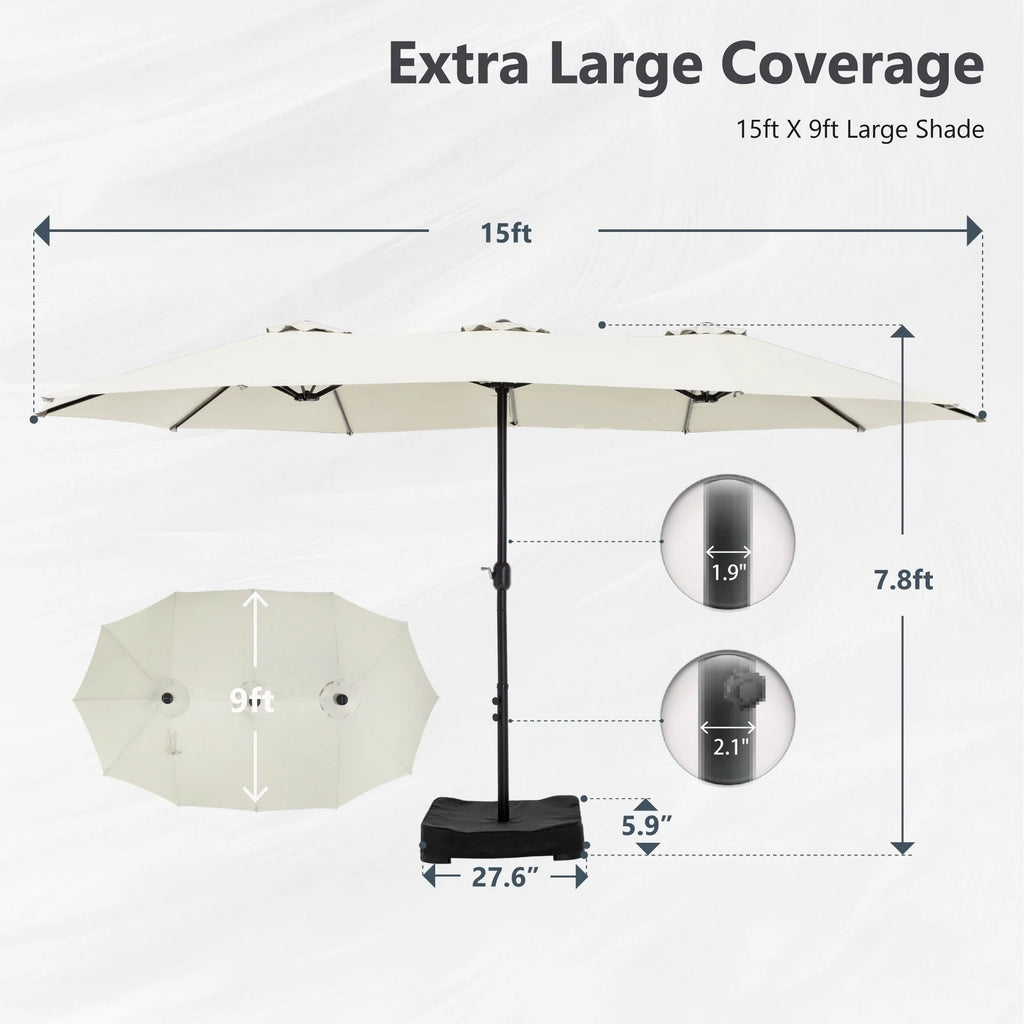 MAISON ARTS Parasol double de 4,5 m pour terrasse, grande taille, avec pied inclus