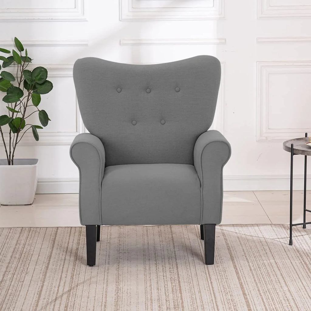 Fauteuil d'appoint moderne Erommy, fauteuil à dossier haut, canapé individuel en tissu capitonné avec pieds en bois pour salon
