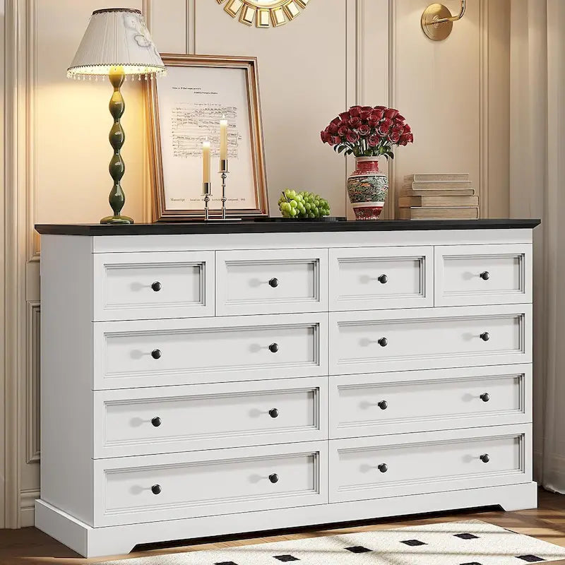 Commode 10 tiroirs, commode en bois 55 grands tiroirs et commodes
